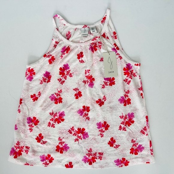 JOIE Floral Linen Tank White  / Pink - Picture 1 of 3